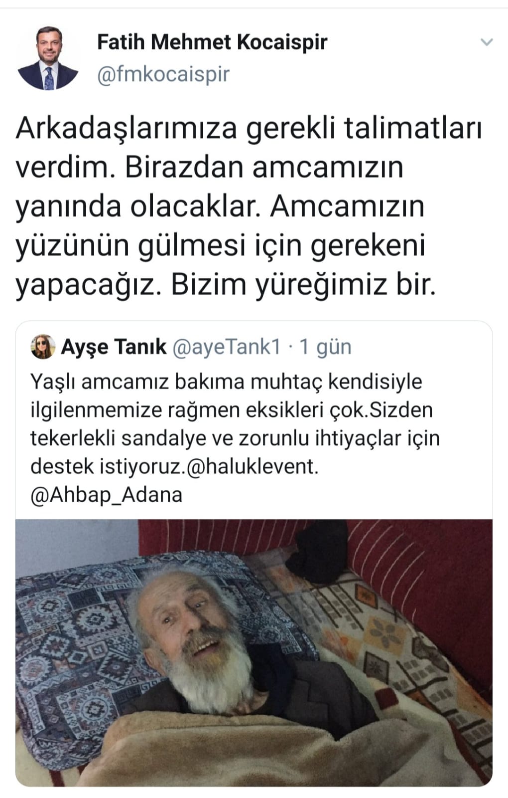 Kimsesiz yaşlı adama Başkan Kocaispir sahip çıktı